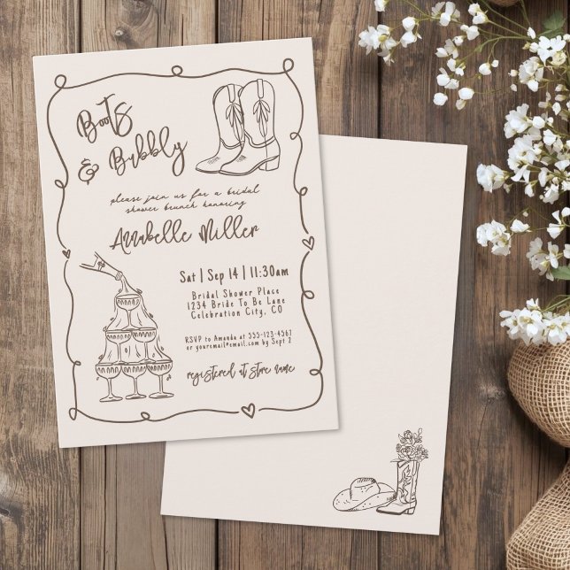 Invitation Hand Drawn Country Bridal Shower (Hand Drawn Country Bridal Shower Invitation)
