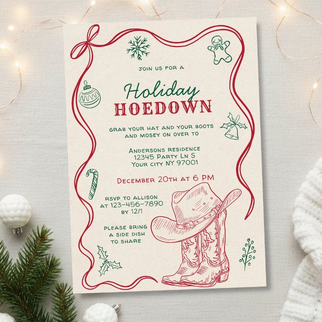 Invitation Hand Drawn Doodle Western Holiday Hoedown Party (Créateur téléchargé)