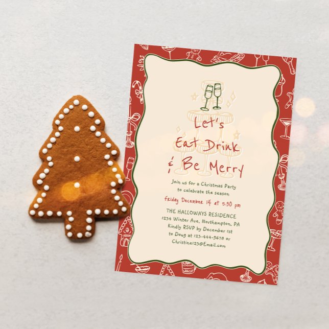 Invitation Hand-Drawn Eat Drink and Be Merry Holiday Party (Créateur téléchargé)