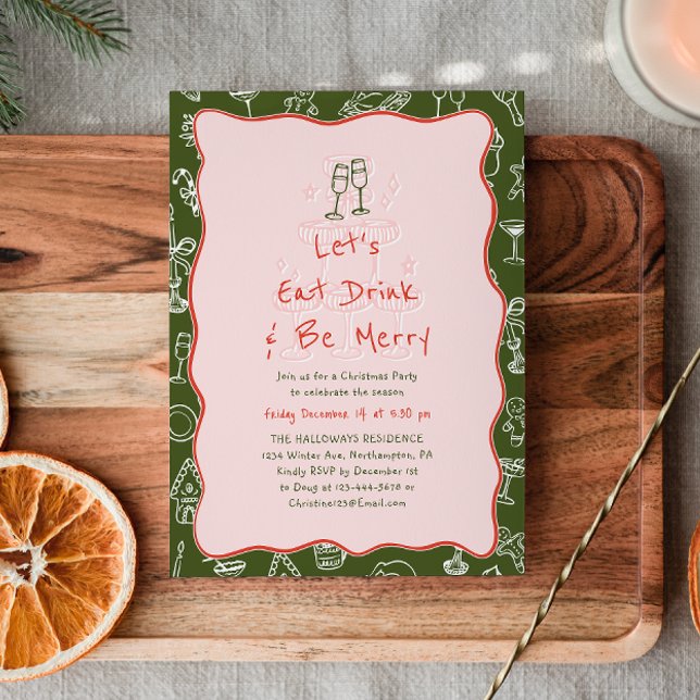 Invitation Hand-Drawn Eat Drink & Be Merry Holiday Party (Créateur téléchargé)