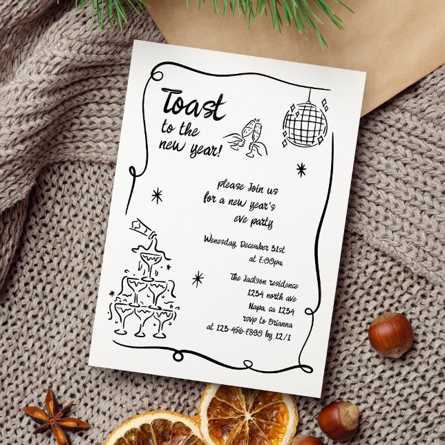Invitation Hand Drawn Illustrated New Years Eve Party In (Créateur téléchargé)