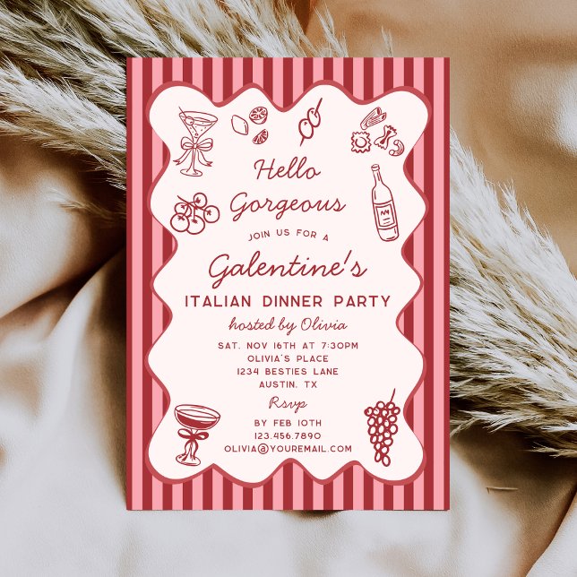 Invitation Hand Drawn Italian Pasta Dinner Galentines Party (Créateur téléchargé)