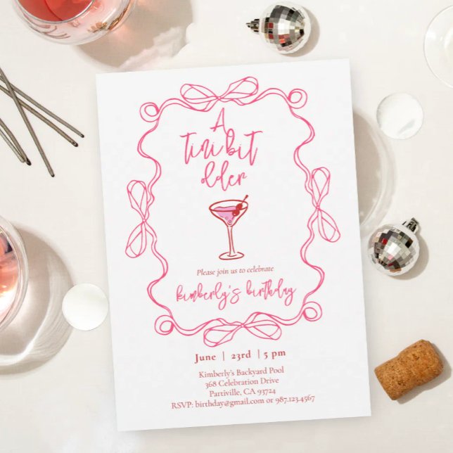 Invitation Hand drawn Martini A Tiny Bit Older Birthday Party (Créateur téléchargé)