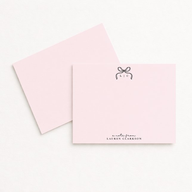 Invitation Hand Drawn Pink Bow Monogram Note Card (Créateur téléchargé)