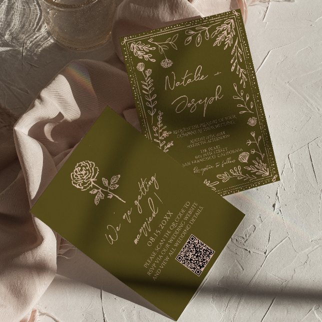 Invitation Hand Drawn QR Code Grasslands Floral Wedding (Créateur téléchargé)