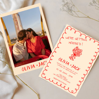 Invitation Hand Drawn Retro Funky Vintage Photo Wedding 