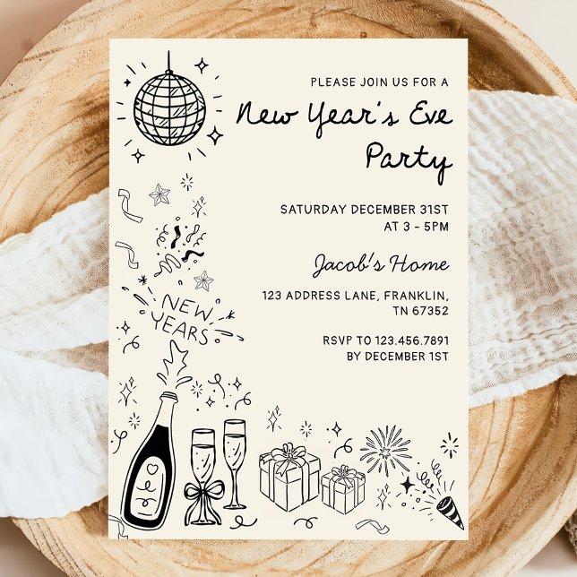 Invitation  Hand Drawn scribble Cheers New Years Eve Party (Créateur téléchargé)