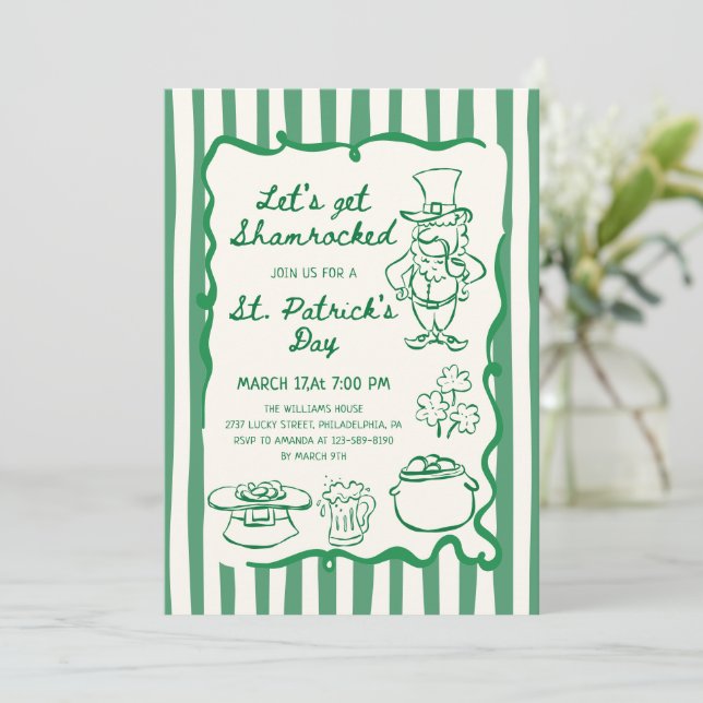 Invitation Hand Drawn Scribble Doodles Green St Patrick's Day (Debout devant)