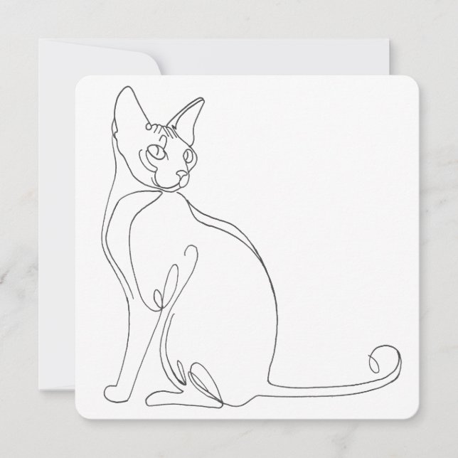 Invitation Hand Drawn Sphynx Cat Minimalist Design (Devant)