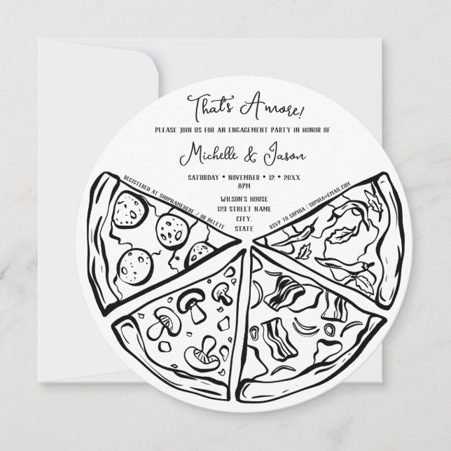 Invitation Hand Drawn That's Amore Pizza Fiançailles italien (Devant)