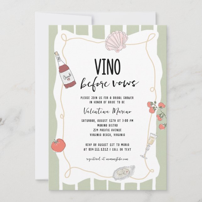 Invitation Hand Drawn Vino Before Vows Bridal Shower  (Devant)