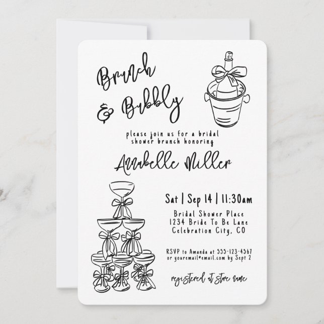 Invitation Hand Drawn Whimsical Bridal Shower (Devant)