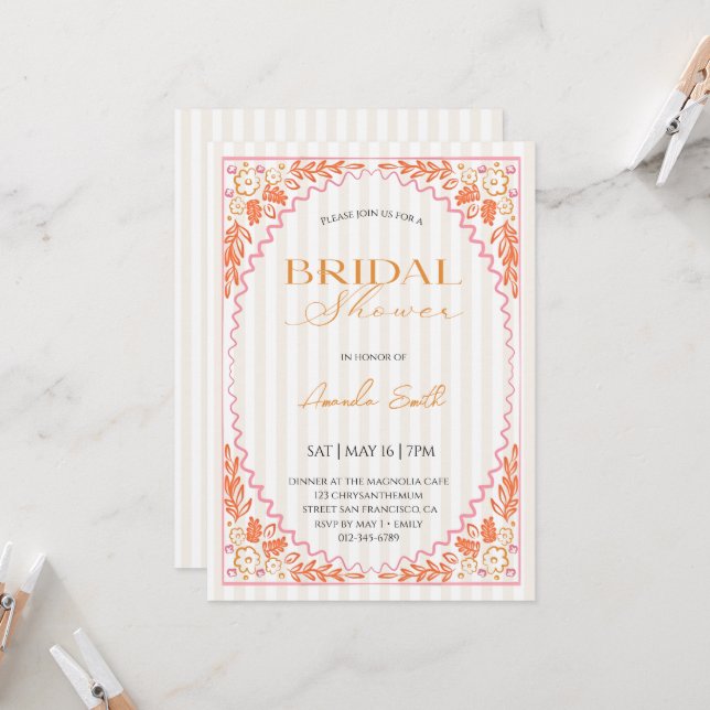 Invitation Hand Drawn Whimsical Flower Bridal shower (Devant/Arrière en situation)