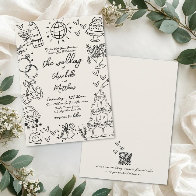 Invitation Hand Drawn Whimsical Vintage Wedding (Hand Drawn Whimsical Vintage Wedding Invitation)