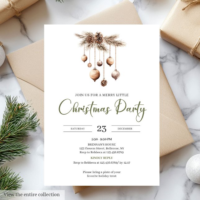 Invitation Hand-Lettered Neutral Olive Ivory Christmas Party (Hand-Lettered Neutral Olive Ivory Christmas Party)