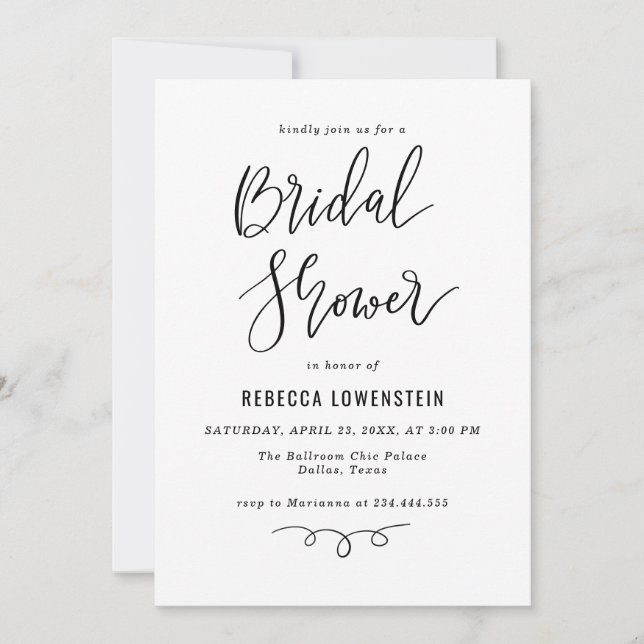 Invitation Handwritten Bridal Shower Script Modern (Devant)