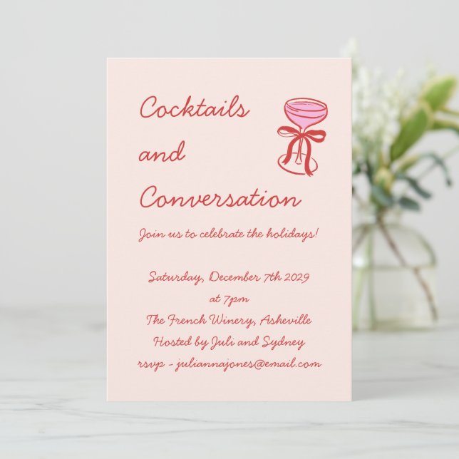 Invitation Handwritten Playful Cocktails Holiday Red Pink (Debout devant)