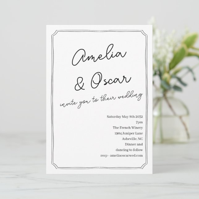 Invitation Handwritten Script Doodle Frame Wedding White (Debout devant)