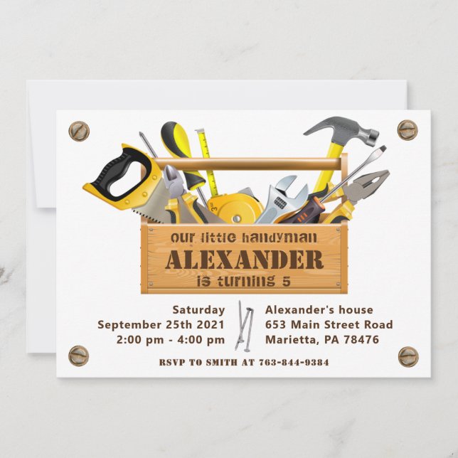 Invitation Handyman Outils et Gadgets Anniversaire Fête Invit (Devant)