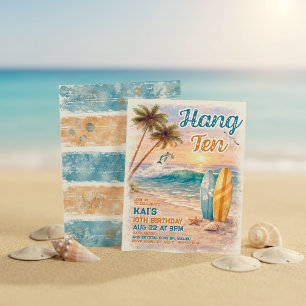 Invitation Hang Ten Rétro Surf Plage Anniversaire