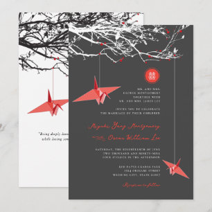 Invitation Hanging Red Paper Cranes Love Citation Mariage asi