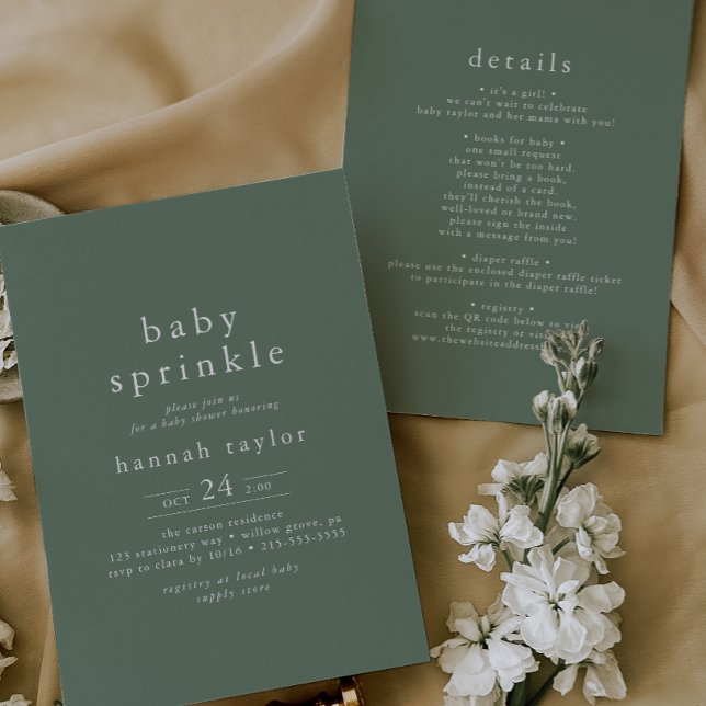 Invitation HANNAH Neutral Boho Vert Simple Bébé Parsemer (ANNAH Neutral Green Boho Simple Baby Sprinkle Invitation)