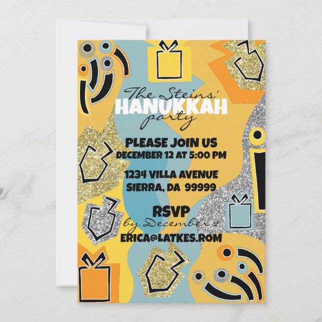 Invitation Hanoukka Happy Glitzy Art (Devant)