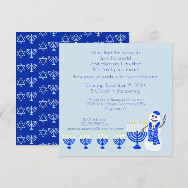 Invitation Hanoukka Snowman Amusants Famille Et Amis Vacances (Devant / Derrière)