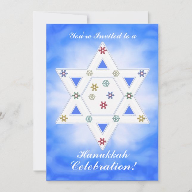 Invitation Hanoukka Star et Snowflakes Celebration Blue (Devant)