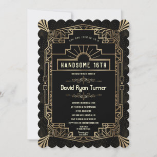 Invitation Hansome 16th Art Déco Gold Great Gatsby années 192