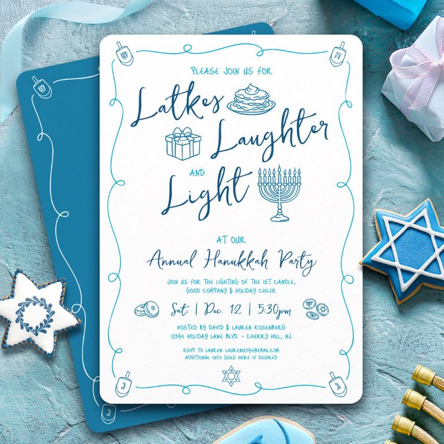 Invitation Hanukkah Friture de rire Lumière Dessinée à la mai (Créateur téléchargé)