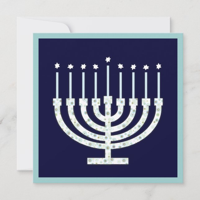 Invitation Hanukkah Menorah with Candles à Polka Dot (Devant)