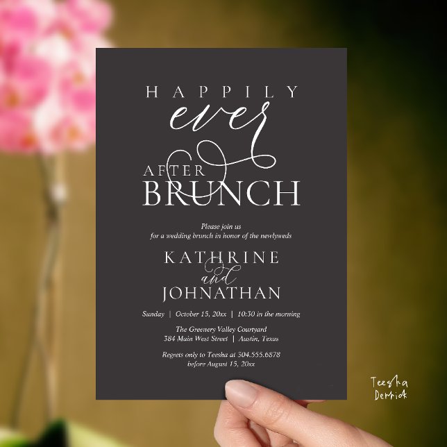 Invitation Happily Ever After Brunch Post Wedding Elopement (Happily Ever After Brunch Post Wedding Elopement Reception Invitation Card in Charcoal Grey)