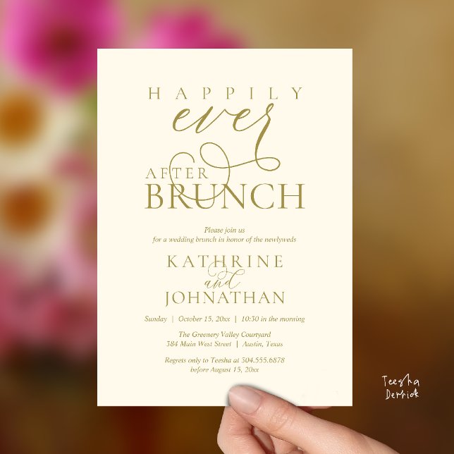 Invitation Happily Ever After Brunch Post Wedding Elopement (Happily Ever After Brunch Post Wedding Elopement Reception Invitation Card in Yellow Gold)