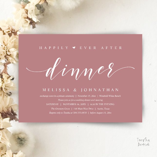 Invitation Happily Ever After Dinner, Modern Minimalist (Happily Ever After Dinner, Modern Minimalist reception Invitation Card, dusty rose pink)
