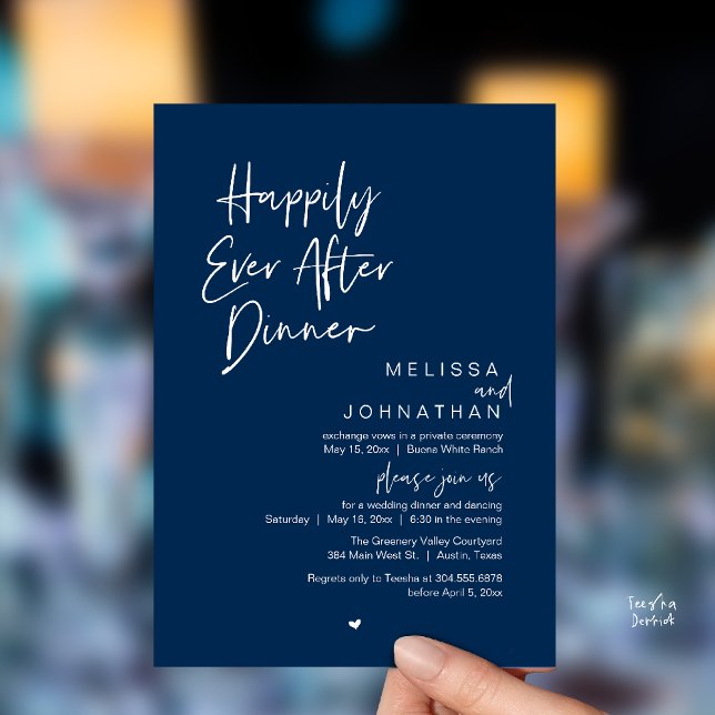 Invitation Happily Ever After Dinner Modern Wedding Party (Happily Ever After Dinner Modern Wedding Reception Party Invitation Card navy Blue)