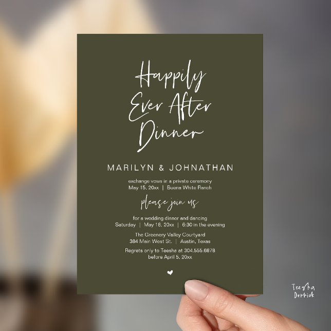 Invitation Happily Ever After Dinner Modern Wedding Reception (Happily Ever After Dinner Modern Minimalist Wedding Reception Invitation Card in Olive Green)
