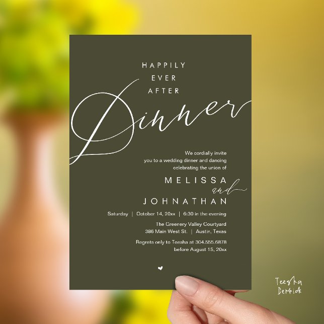 Invitation Happily Ever After Dinner Romantic Wedding Party (Happily Ever After Dinner Romantic Wedding Reception Party Invitation card in olive green)