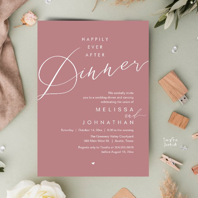 Invitation Happily Ever After Dinner Romantic Wedding Party (Happily Ever After Dinner Romantic Wedding Reception Party Invitation card in dusty rose pink)