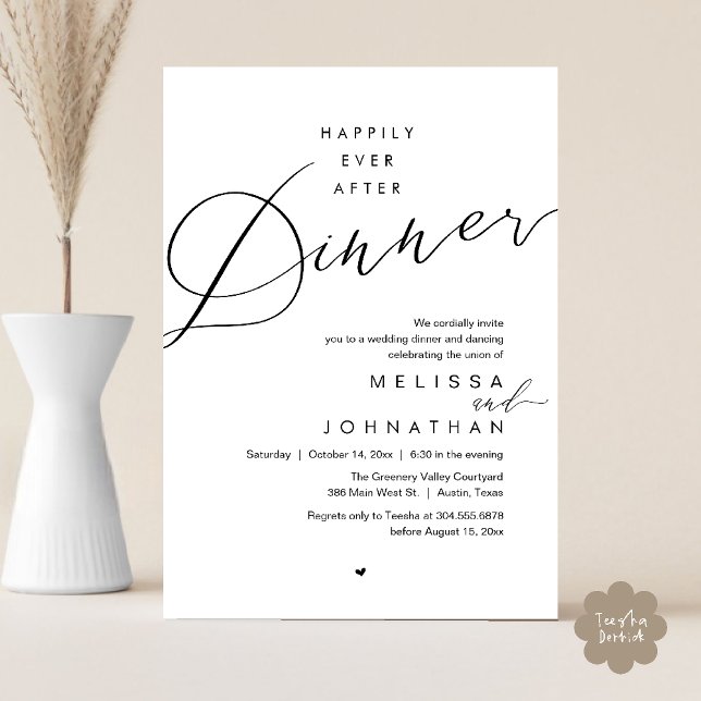 Invitation Happily Ever After Dinner Romantic Wedding Party (Happily Ever After Dinner Romantic Wedding Reception Party Invitation card in black white)