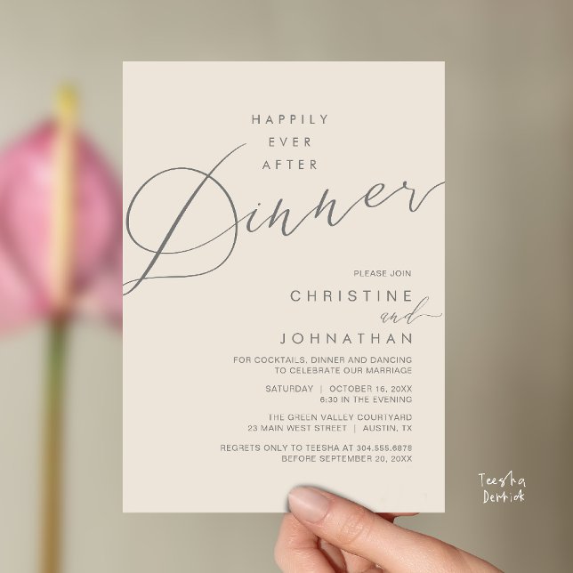 Invitation Happily Ever After Dinner Wedding Reception Dinner (Happily Ever After Dinner Wedding Reception Dinner Invitation Card in Cream Grey)