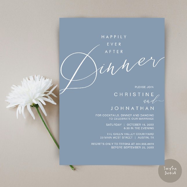 Invitation Happily Ever After Dinner Wedding Reception Dinner (Happily Ever After Dinner Wedding Reception Dinner Invitation Card in Dusty Blue)
