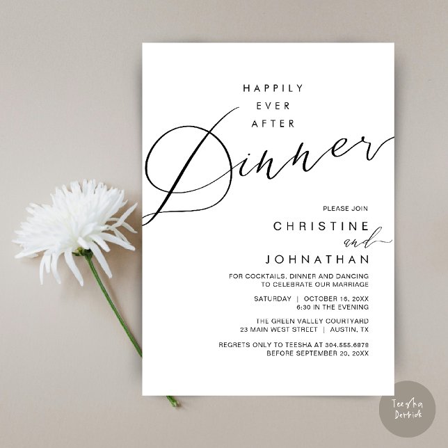 Invitation Happily Ever After Dinner Wedding Reception Dinner (Happily Ever After Dinner Wedding Reception Dinner Invitation Card in Black and White)