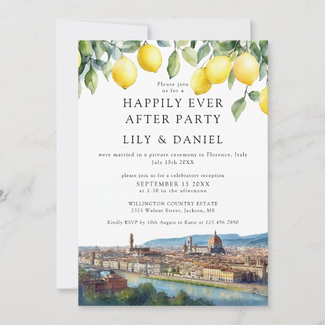 Invitation Happily Ever After Lemons Florence Italy Wedding (Devant)