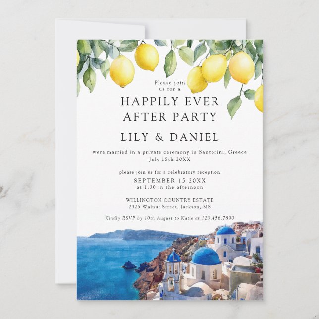 Invitation Happily Ever After Lemons Santorini Greece Wedding (Devant)
