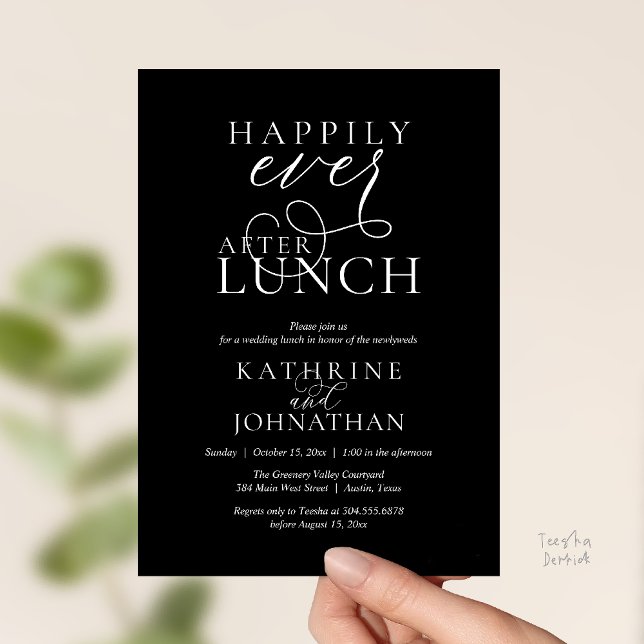 Invitation Happily Ever After Lunch Post Wedding Elopement (Happily Ever After Lunch Post Wedding Elopement Invitation card, luncheon love laughter  black white)