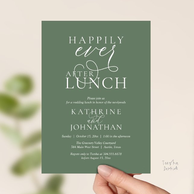 Invitation Happily Ever After Lunch Post Wedding Elopement (Happily Ever After Lunch Post Wedding Elopement Invitation card, love laughter in sage green)