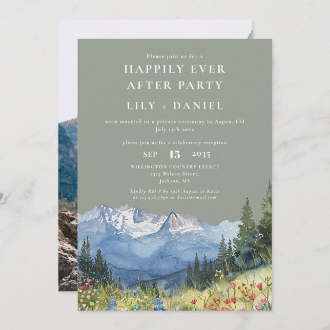 Invitation Happily Ever After Mountain Sage Wedding Photo (Devant / Derrière)