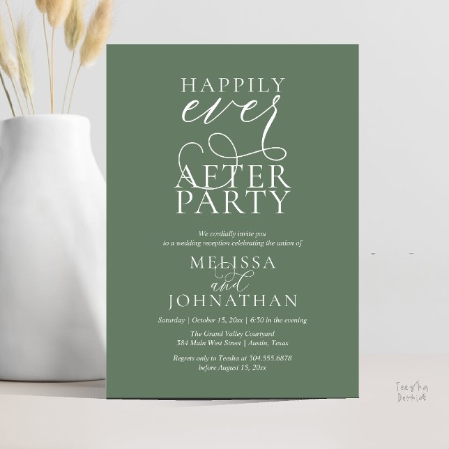 Invitation Happily Ever After Party, Classy Wedding Reception (Happily Ever After Party, Classy Wedding Reception Modern Dinner Invitation Card PDF Sage Green)