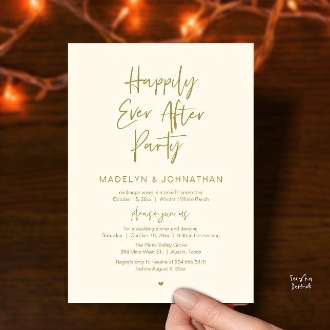 Invitation Happily Ever After Party, Modern Wedding Dinner (Happily Ever After Party, Modern Wedding Reception Dinner Invitation card in yellow gold)